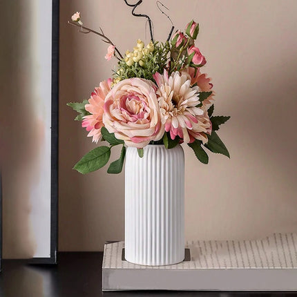 Striped Ceramic-Like Plastic Vase for Flowers - AlluNeedt