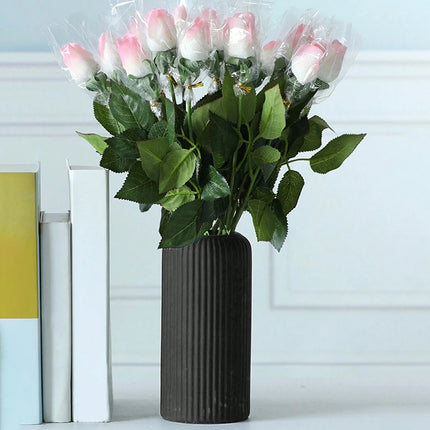Striped Ceramic-Like Plastic Vase for Flowers - AlluNeedt