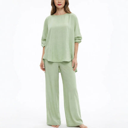 Solid color loose casual suit wide leg pants two-piece set