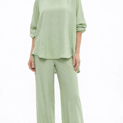 Solid color loose casual suit wide leg pants two-piece set