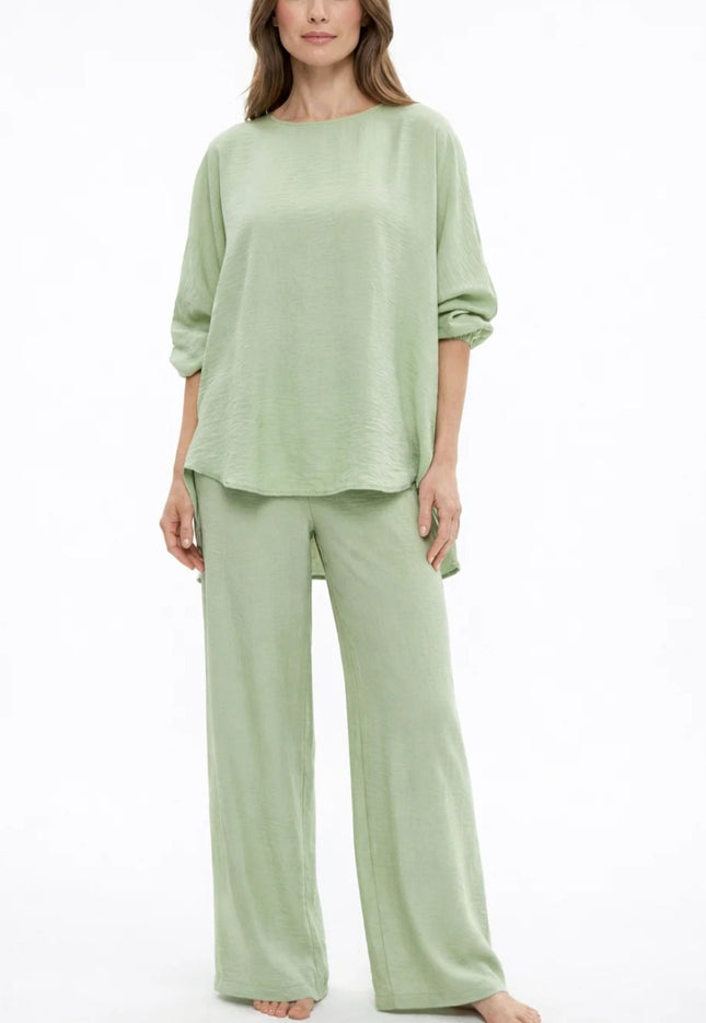 Solid color loose casual suit wide leg pants two-piece set