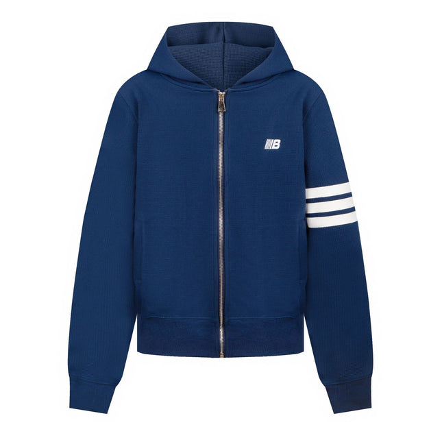 Waffle Knit Open Front Hooded Loose Fit Jacket