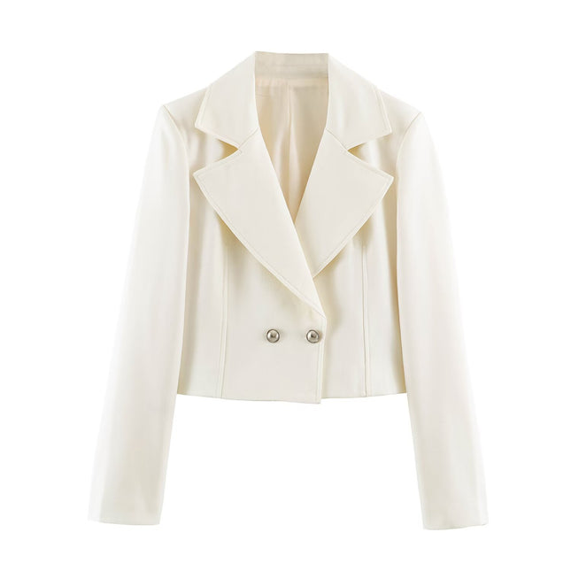 Casual double breasted double row two button suit jacket for women