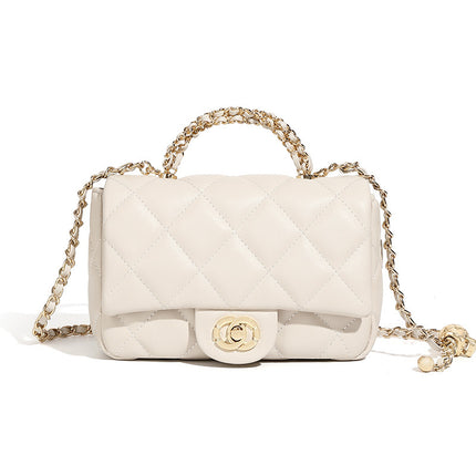 Metal chain diamond grid handbag