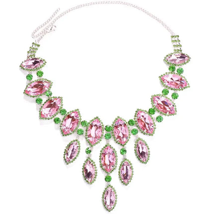 Pink and Green Rhinestone Necklace