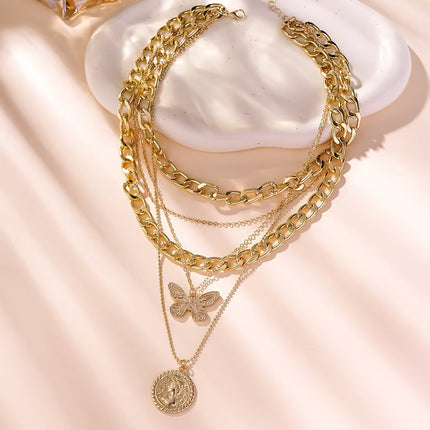 Alloy jewelry portrait layered necklace