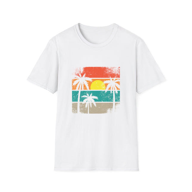 Retro Sunset Palm Tree T-Shirt, Beach Wear - AlluNeedt