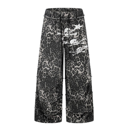 Wasteland Style Irregular Raw Edge Denim Jeans, Double-Layer Spliced Vintage Wash Wide Leg Pants
