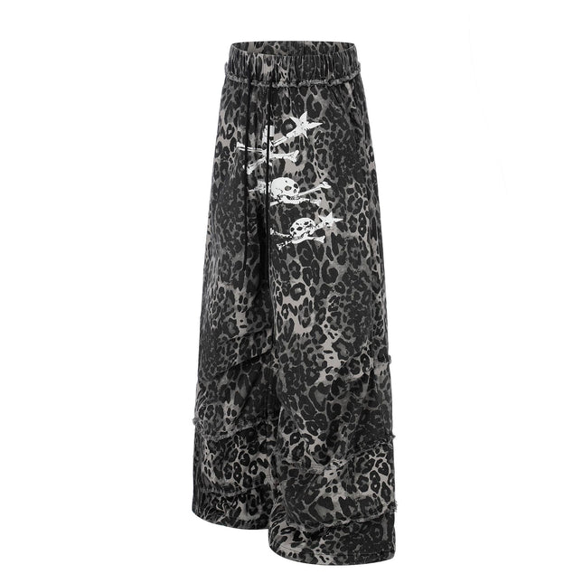 Wasteland Style Irregular Raw Edge Denim Jeans, Double-Layer Spliced Vintage Wash Wide Leg Pants