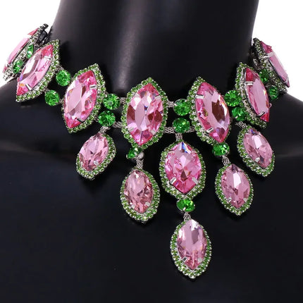 Pink and Green Rhinestone Necklace