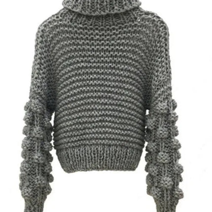 New autumn and winter fashionable sweaters with knitted pom-poms and lantern sleeves