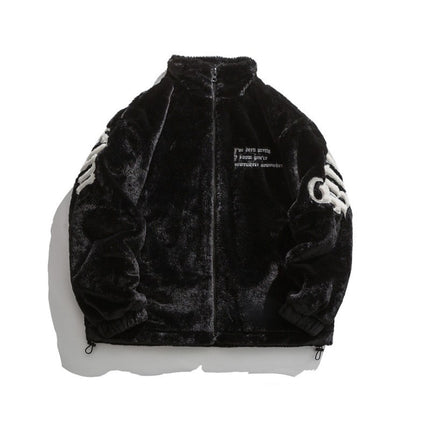 Stand Collar Faux Rabbit Hair Coat Men Winter  Loose Quilted Thickened Cotton Jacket