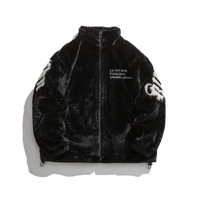 Stand Collar Faux Rabbit Hair Coat Men Winter  Loose Quilted Thickened Cotton Jacket