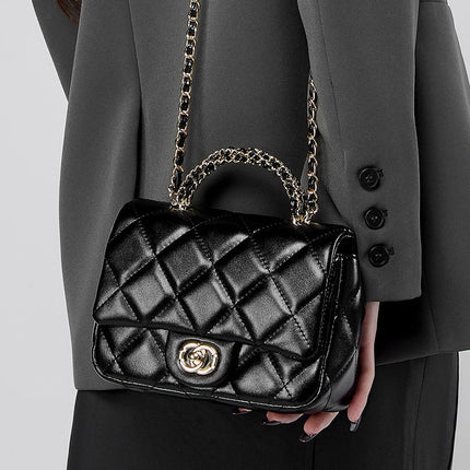 Metal chain diamond grid handbag