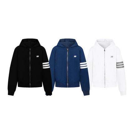 Waffle Knit Open Front Hooded Loose Fit Jacket