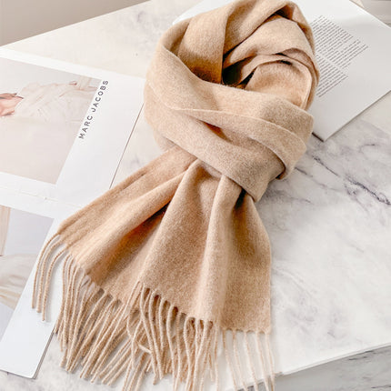 100% Pure Wool Scarf Solid Beige Shawl, Unisex Couple Warm Neck Wrap for Fall Winter