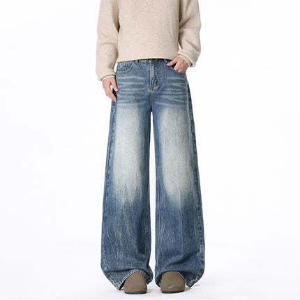 Men's Loose Straight Leg Floor Length Jeans Casual Pants with Belt Loops