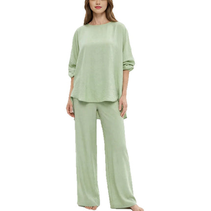 Solid color loose casual suit wide leg pants two-piece set