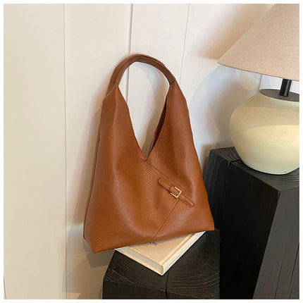 Solid color soft leather underarm bag