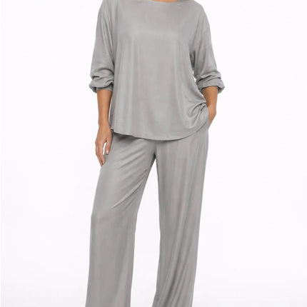 Solid color loose casual suit wide leg pants two-piece set
