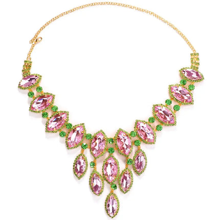 Pink and Green Rhinestone Necklace