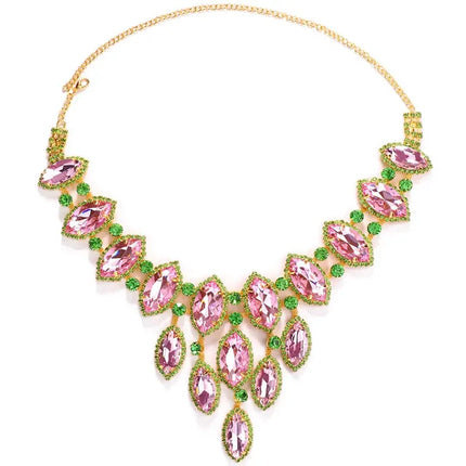 Pink and Green Rhinestone Necklace