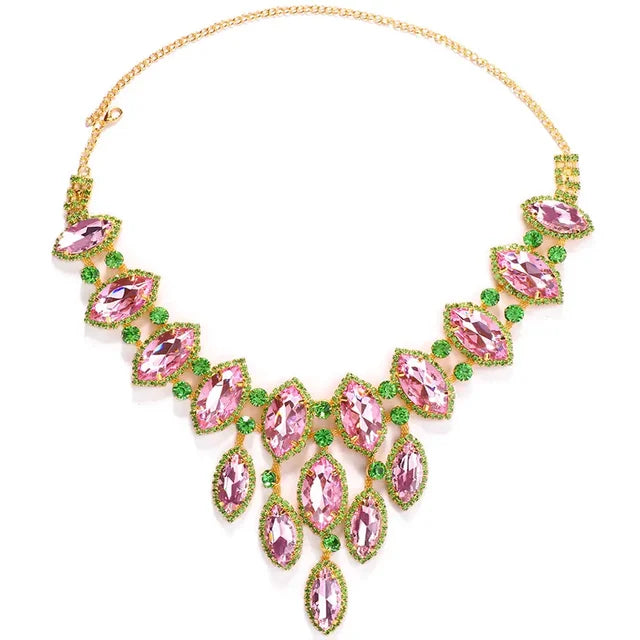 Pink and Green Rhinestone Necklace