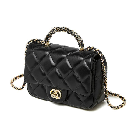 Metal chain diamond grid handbag