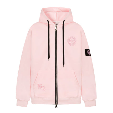 Zip Up Hoodie Jacket Drop Shoulder Loose Fit Badge Embroidery Unisex Multi Color