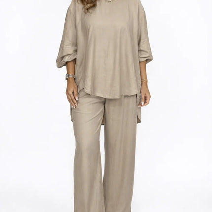 Solid color loose casual suit wide leg pants two-piece set