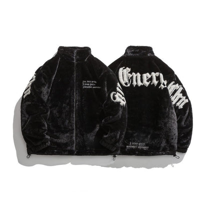 Stand Collar Faux Rabbit Hair Coat Men Winter  Loose Quilted Thickened Cotton Jacket