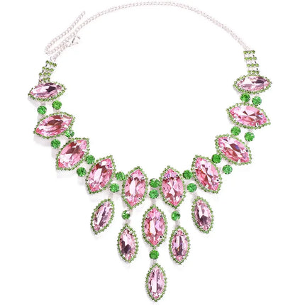 Pink and Green Rhinestone Necklace