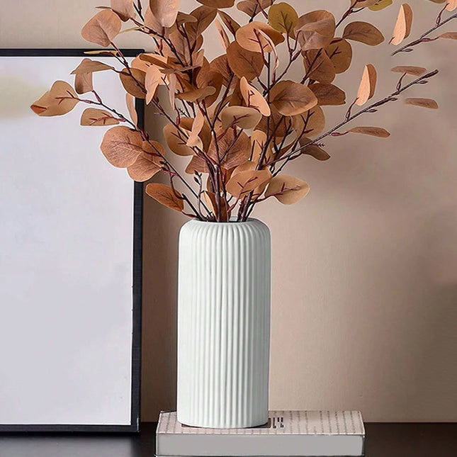 Striped Ceramic-Like Plastic Vase for Flowers - AlluNeedt