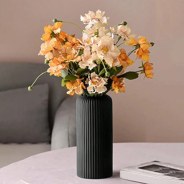 Striped Ceramic-Like Plastic Vase for Flowers - AlluNeedt