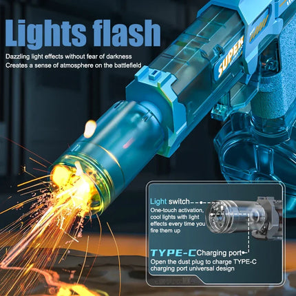 Electric Water Gun With light Sprays Flame Effect Continuously High-pressure High-speed Powerful Outdoor Water Gun Toys For Kid
