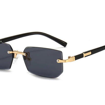Sunglasses with black frame and dark lenses on a white background