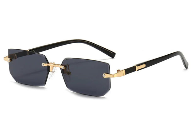 Sunglasses with black frame and dark lenses on a white background